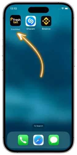 Collegamento dell’applicazione Freshbet iOS pronto per l’apertura su dispositivo mobile