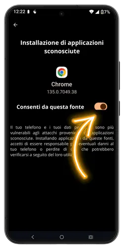 Consenti l'installazione di Freshbet da fonti sconosciute sul dispositivo Android