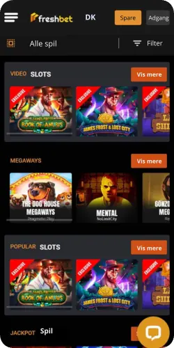 Tilgængelige slots i Freshbet App