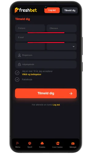 Indtast personlige data Freshbet